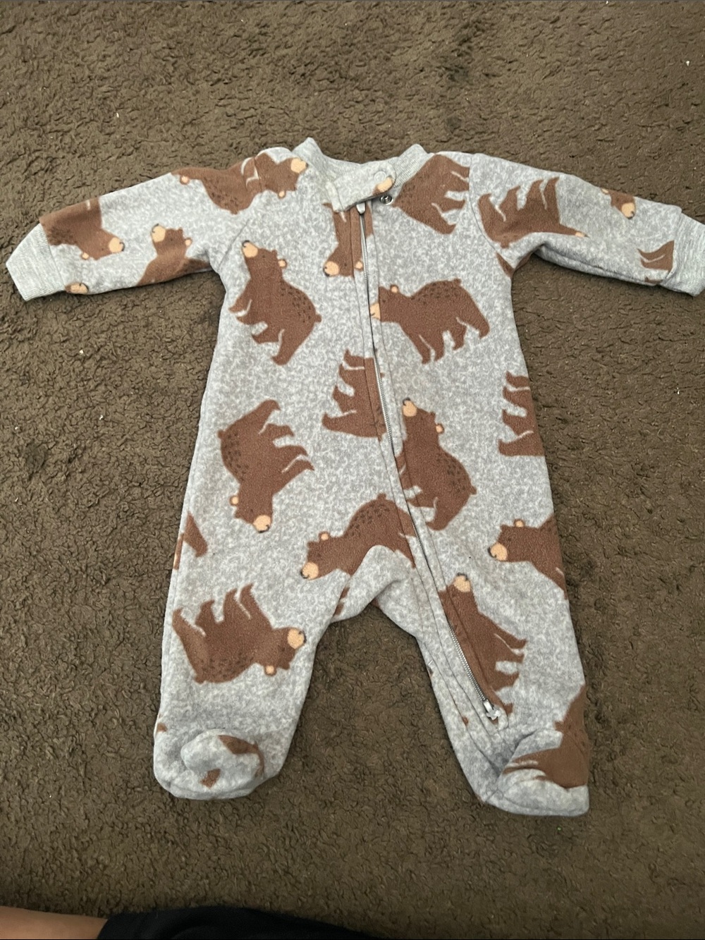 Cozy Gray Bear Print Zip-Front Baby One-Piece